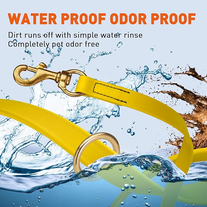 Viper Biothane K9 Working Dog Leash Waterproof Lead for Tracking Training Schutzhund Odor-Proof Long Line with Solid Brass Snap for Puppy Medium and Large Dogs 4ft, Lemon Yellow