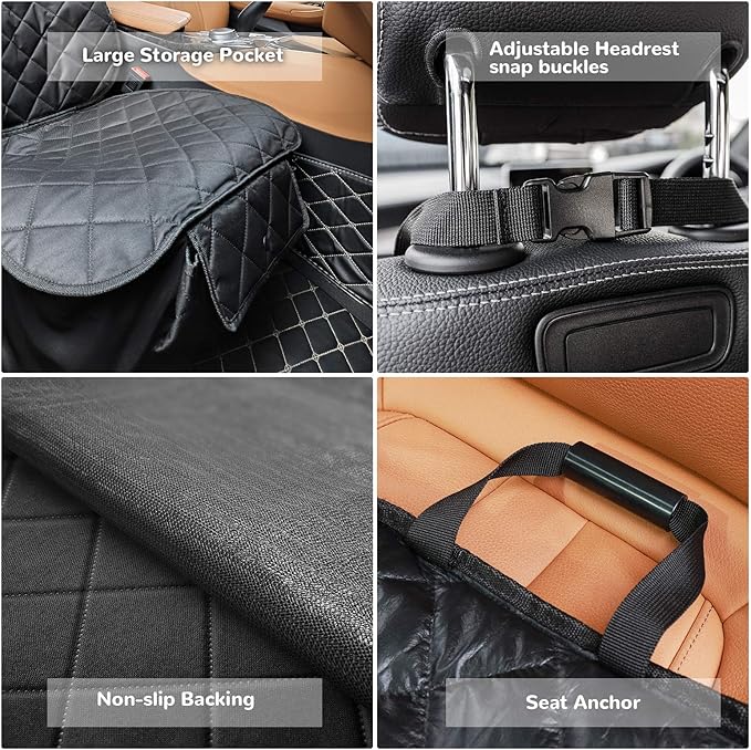 URPOWER Dog Car Seat Cover for Front Seat, Waterproof Pet Car Seat Protector with Pocket & Elastic Skirt, Non-Slip Dog Bucket Seat Covers for Cars, Trucks & SUVs