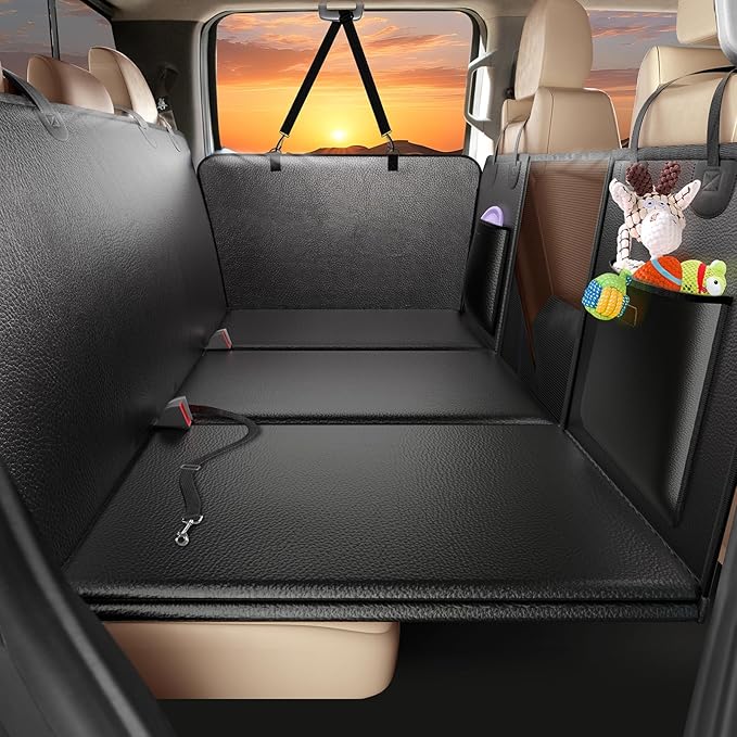 Truck Dog Seat Cover Back Seat, Hard Bottom Dog Hammock for Car, Waterproof XL Large Soft Pet Extender Travel Bed Supports 400lbs, Durable Platform Protector Full Size Crew Cab Rear Seat