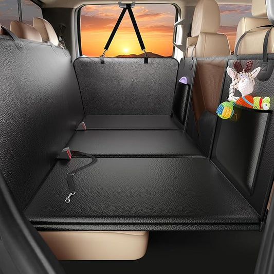 Truck Dog Seat Cover Back Seat, Hard Bottom Dog Hammock for Car, Waterproof XL Large Soft Pet Extender Travel Bed Supports 400lbs, Durable Platform Protector Full Size Crew Cab Rear Seat