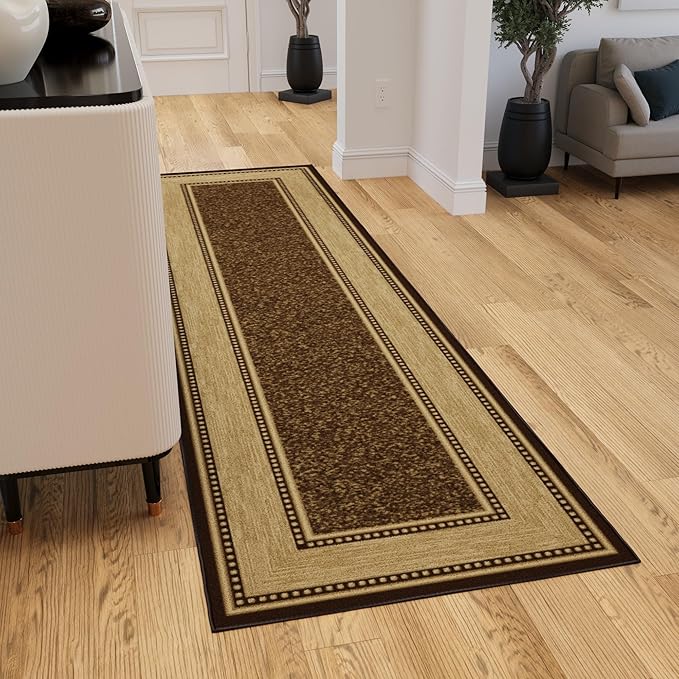 Ottomanson Hallway Runner Rug 2'7" x 9'10" Non Slip Border Area Rugs Easy to Clean Laundry Rug Runner Durable & Pet Friendly Floor Carpet Runners for Hallways Entryway Living Room Kitchen, Brown