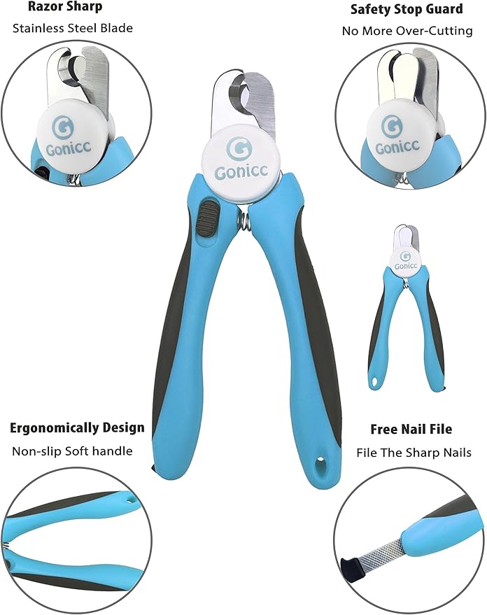 gonicc Professional Small Dog and Cat Nail Clippers Sharp Stainless Steel Pet Nail Trimmers(with Free Nail File in Handle), for Rabbit, Small Animal, with Safety Guard to Avoid Overcutting
