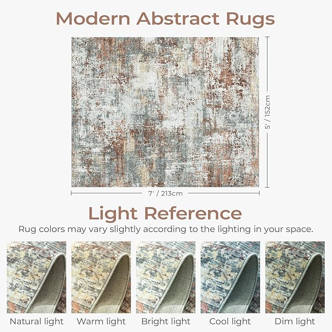 5x7 Area Rugs, Abstract Modern Machine Washable Rugs for Living Room, Neutral Soft Non-Slip Thin Print Floor Carpet for Bedroom Kids Room, Rust Red