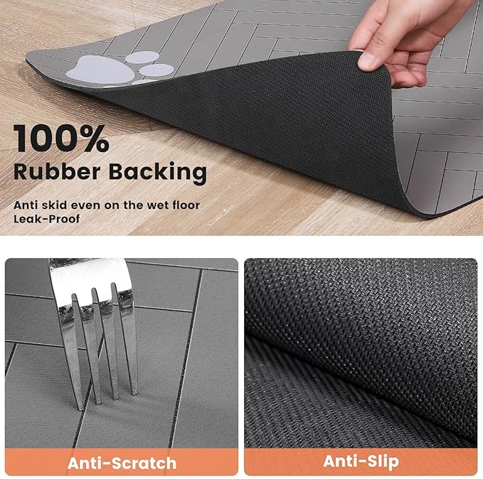 Pet Feeding Mat-Absorbent Pet Placemat for Food and Water Bowl, with Waterproof Rubber Backing, Quick Dry Water Dispenser Mat for Dog and Cat (24"x16", Striped Light Gray)