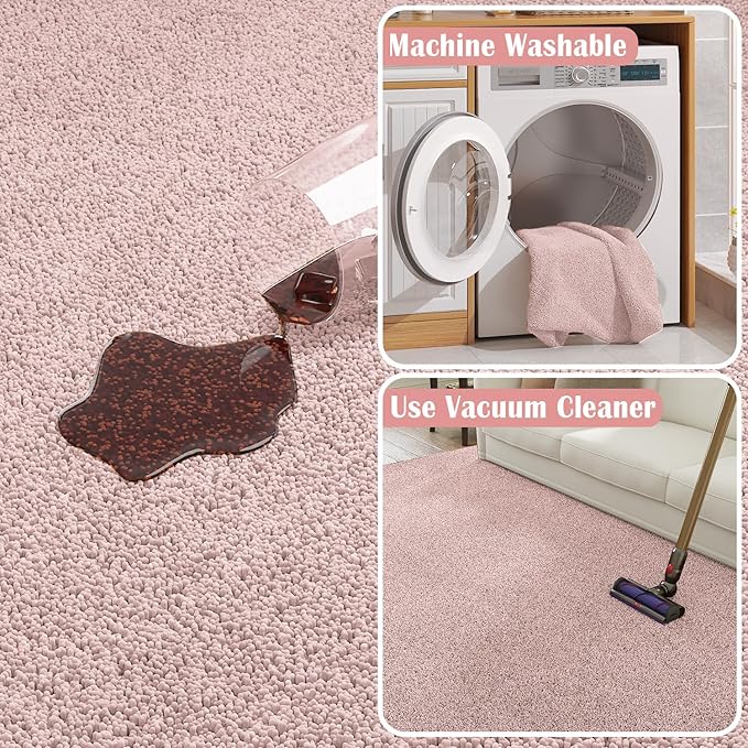 jinchan Solid Plush Runner Rug 2x5 Performance Shaggy Washable Hallway Rug Soft Modern Faux Wool Cozy Non Slip Carpet for Bedroom Laundry Room Living Room Kids Nursery Pink