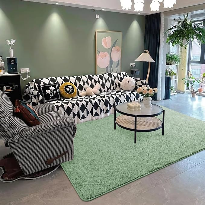 DweIke 4x6 Light Green Area Rugs for Bedroom, Super Soft Living Room Rug, Thickened Memory-Foam Throw Carpet, Non-Slip and Washable Carpets for Kids Boys Girls Room Dorm Nursery Home Decor