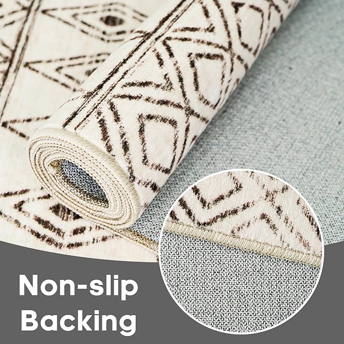 Washable Runner Rugs 3x16 - Long Hallway Runner Rug Low Pile Rug with Rubber Backing Floor Mat Non Slip Moroccan Indoor Carpet for Kitchen Bedroom Entryway 3x16 Geo Beige