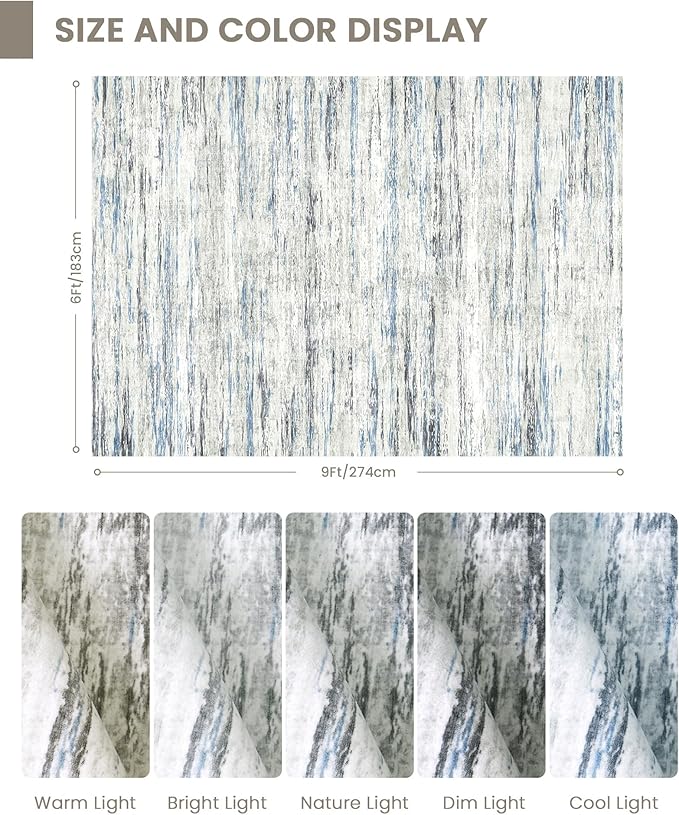 Art&Tuft Washable Rug, Anti-Slip Backing Abstract Area Rugs, Stain Resistant Rugs for Living Room, Foldable Machine Washable Area Rug(03-Bluegrey, 6'x9')