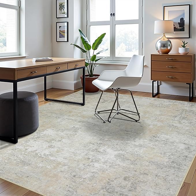 8x10 Area Rugs for Living Room Rug Washable: Abstract Large Rug for Dining Room Bedroom Carpet Non Slip 8 by 10 Indoor Modern Nursery Home Office Beige Grey