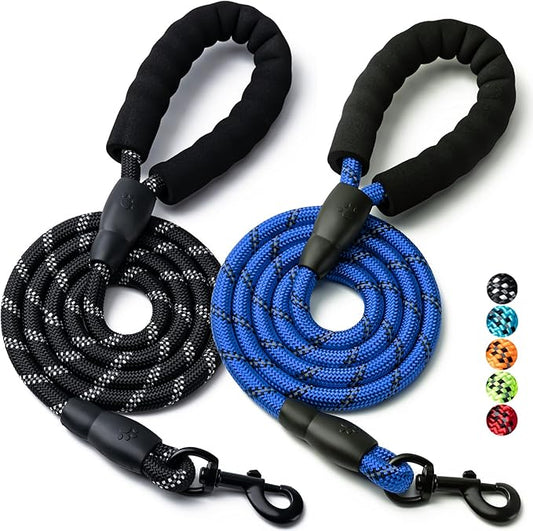 2 Pack Dog Leash, 4/5//6 FT Heavy Duty Nylon Rope Pet Leashes with Comfortable Padded Handle, Reflective Dog Leashes for Small Medium and Large Dogs (6FT-1/2,Black/Dark Blue)