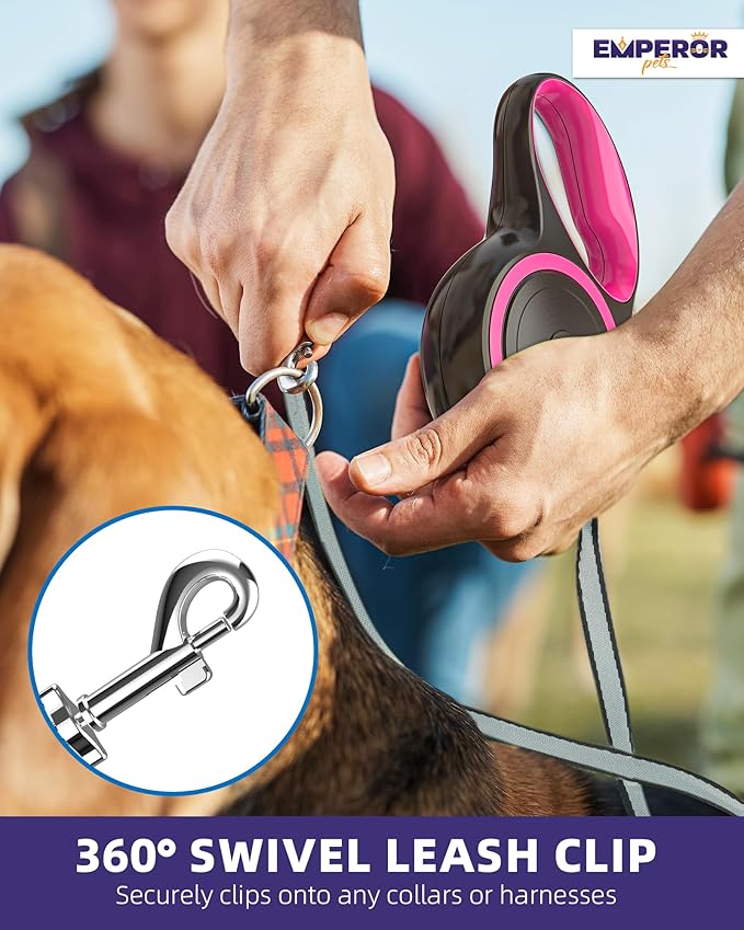 Emperor Pets 26 ft Retractable Dog Leash - Heavy Duty Retractable Pet Leash with Anti-Slip Grip - Reflective Dog Leash Tape for Medium to Large Dogs up to 100 lbs -PK26