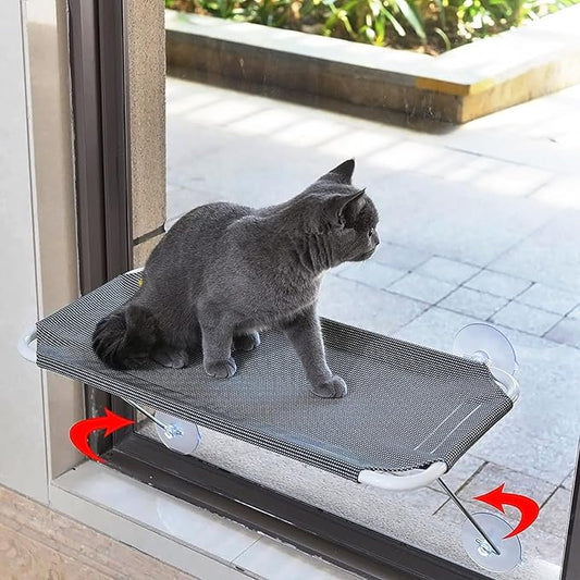 Cat Window Perch with 360° Sunbath, Hammock Bed for Indoor Cats, Grey Comfortable Seat for Sunbathing, Easy to Install on Any Window (Large)
