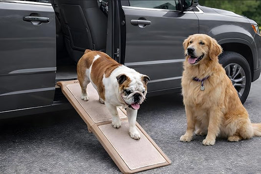 Pet Gear SupertraX Ramps for Dogs and Cats, Maximum Traction Surface, Portable/Easy-Fold (No Tools Required), Built in Handle for Travel, 5 Models, 42" L X 16" W, Supports 150 lbs, Wheat