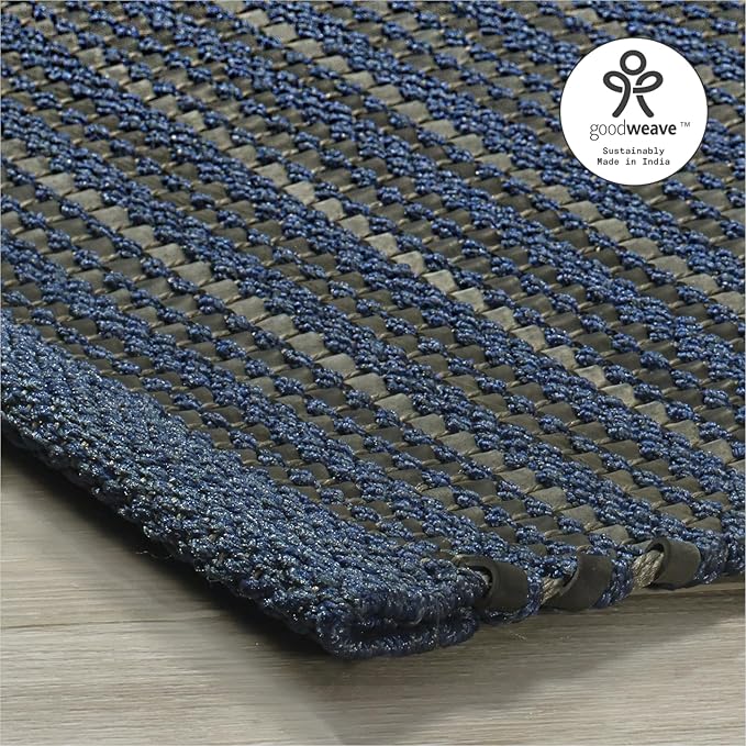 Fab Habitat Area Rug - Hand Woven, Stain Resistant, Pet Friendly - Premium Recycled Polyester Yarn & Reclaimed Rubber - Stripes - Bedroom, Living Room - Kismet - Indigo - 4 x 6 ft