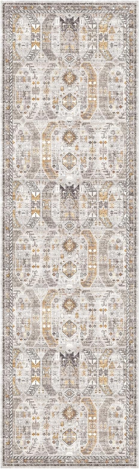 2.6'x8'Non Slip Runner Rugs - Runners for hallways, Kitchen,Entryway,Stain Resistant Washable Rugs for Bedroom, Indoor Vintage Area Rugs (Brown/Gold, 2.6'x8')