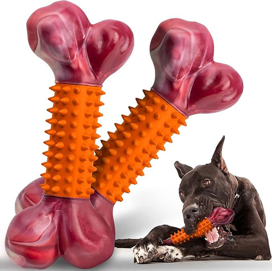 Apasiri 2-Pack Dog Toys for Aggressive Chewers Large Breed: Heavy Duty Chew Toys for Medium Dogs Indestructible Orange Dog Gift with Peanut Butter Flavor