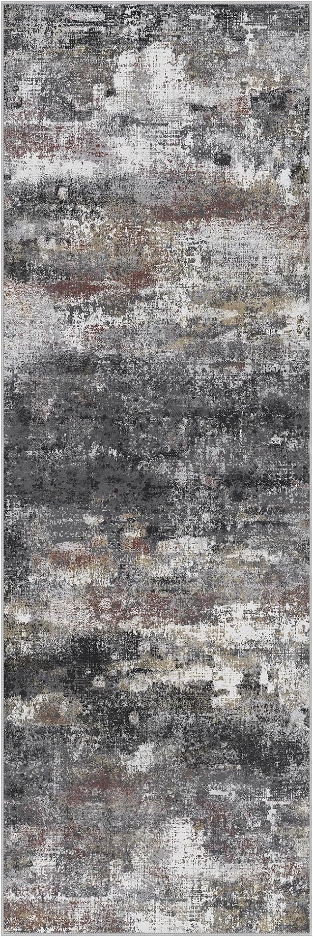 Runner Rug for Hallway Kitchen 2x8 Machine Washable Runners Rug for Entryway, Dark Gray Soft Modern Abstract Throw Rugs, Floor Carpet with Non Slip Rubber Backing