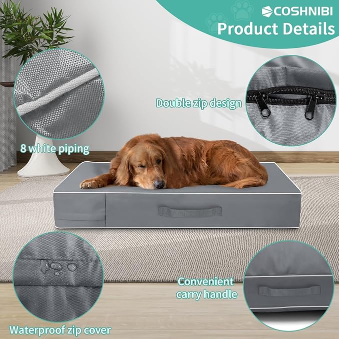COSHNIBI Dog Bed Covers Replacement Washable,Waterproof Dog Bed Cover with Zip and Carry Handle for Dog/Cat 54''Lx44''Wx4''H-Grey