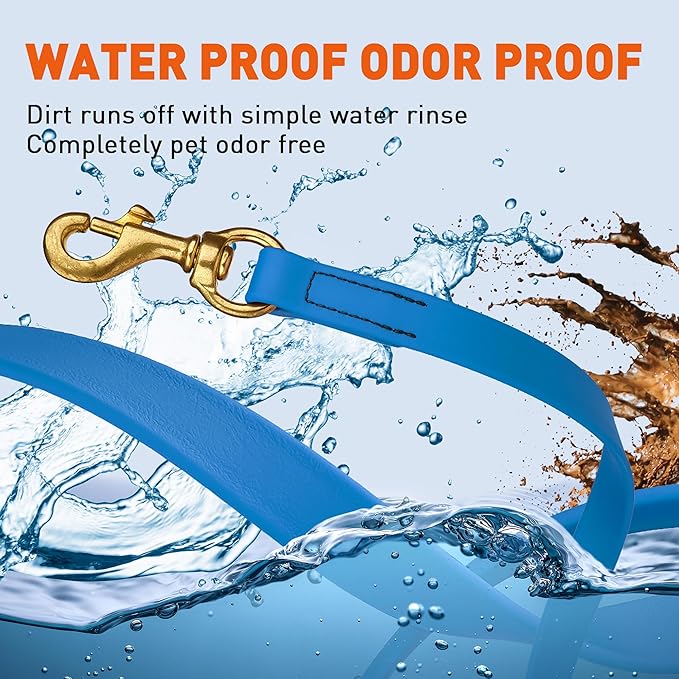 Viper Biothane K9 Working Dog Leash Waterproof Lead for Tracking Training Schutzhund Odor-Proof Long Line with Solid Brass Snap for Puppy Medium and Large Dogs, 15ft Cerulean Blue