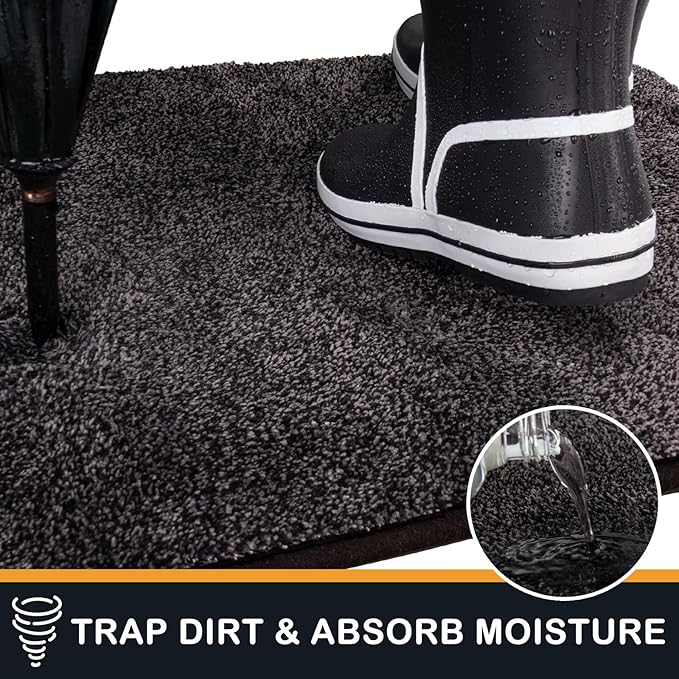 PURRUGS Dirt Trapping Door Mat 36" x 36", Non-Slip Machine Washable Entryway Rug, Dog Doormat, Indoor Front Door Mat, Super Absorbent Entry Rug for Muddy Shoes & Paws, Charcoal