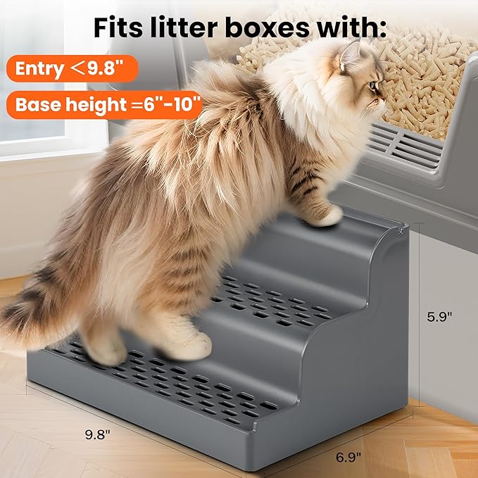 Litter Box Step,Litter Box Ramp/Catcher, Anti-Tracking, Easy to Clean Cat Ramp for Older Cats and Small Cats (Dark Gray)