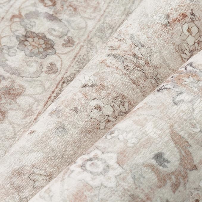 3x5 Area Rug Entryway Beige Washable Vintage Carpet Office Small Indoor Non Slip Soft Low Pile Thin Stain Resistant Distressed Accent Throw Rug for Entrance Bedroom Dining Living Room