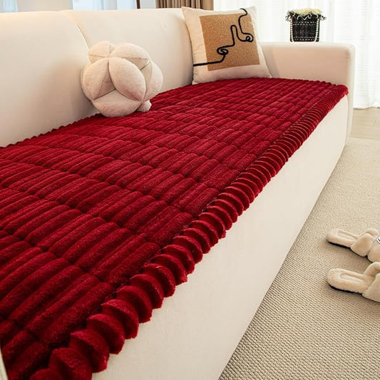 Christmas Faux Fur Plush Dog Couch Cover, 3D Stripe Fuzzy Sofa Covers, Non-Slip Fluffy Dog Bed Cover Pet Blanket, Washable Furniture Protector for Puppy Cat (Red,35"x35")
