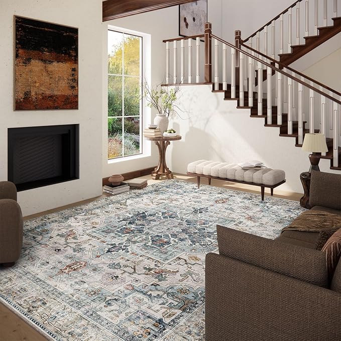 5x7 Area Rugs for Living Room: Washable Bedroom Rug Boho Vintage Rugs Stain Resistant Non Slip Low Pile Soft Lightweight Carpet for Kitchen Dining Room Farmhouse Nursery Kids Room Home Office