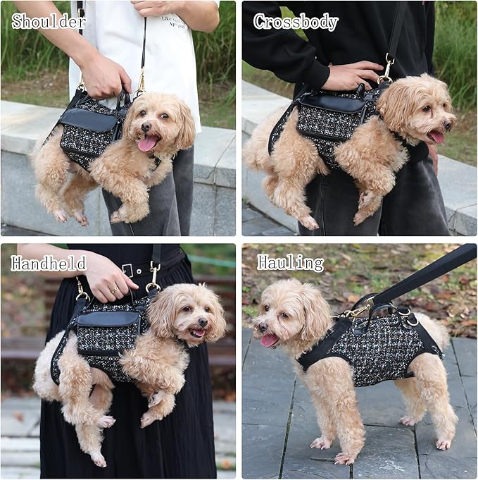 Dog Lift Harness Backpack for Small Dogs, Adjustable Straps Dog Sling Carrier for Hiking, Travel, Outdoor ??Black Large