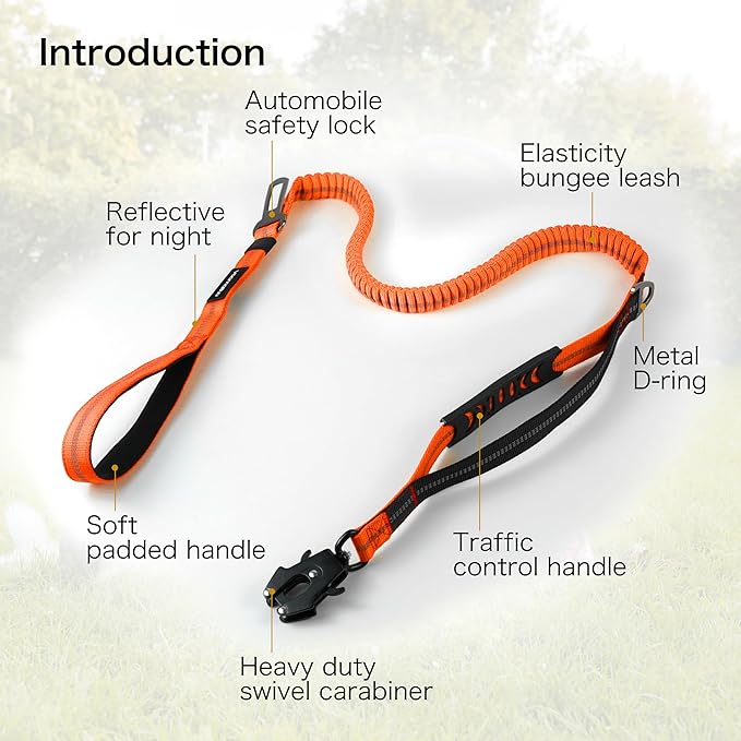 Heavy Duty Tactical Dog Leash with Quick Release Carabiner and Highly Reflective Threads,4-6FT Power Stretch Dog Leash for Medium Large Dogs