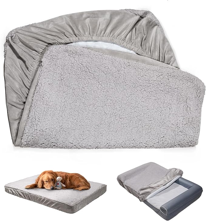 Dog Bed Cover Replacement - Washable, Waterproof, Quilted Sofa Pillow Cover for Dogs/Cats - Ultra Soft Plush Pet Bed (Grey, 41.0" L x 29.0" W x 8.0" Th)
