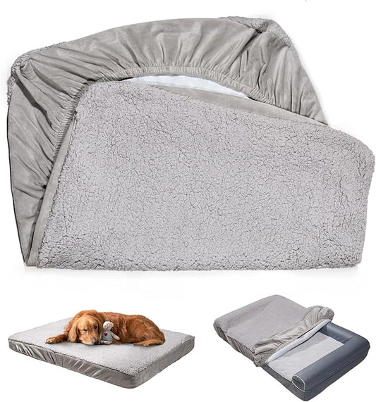 Dog Bed Cover Replacement - Washable, Waterproof, Quilted Sofa Pillow Cover for Dogs/Cats - Ultra Soft Plush Pet Bed (Grey, 41.0" L x 29.0" W x 8.0" Th)