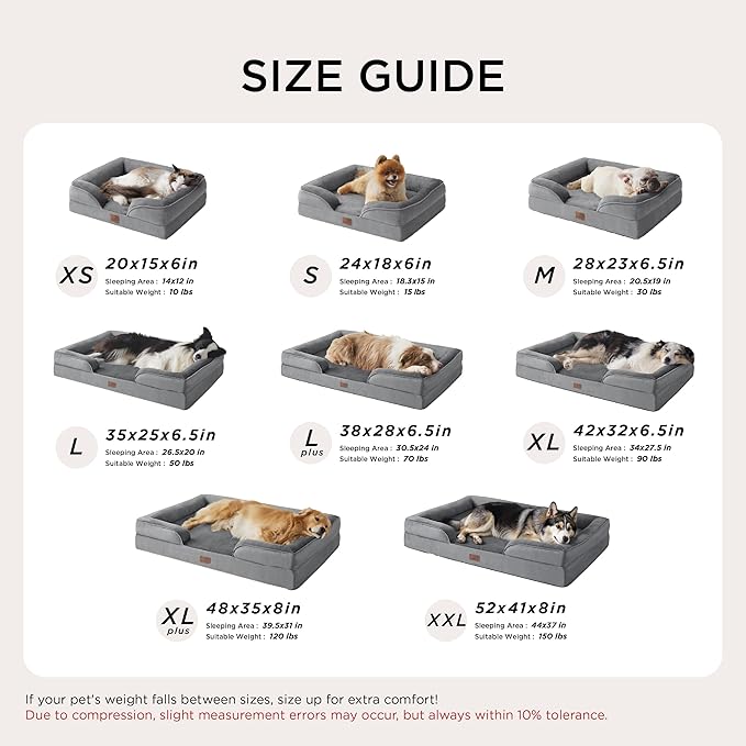 Bedsure Self Warming Orthopedic Dogs Bed for Small Dogs - Washable Small Dog Bed Waterproof, Comfort Pet Couch with Removable Cover, Pets Sofa with Nonskid Bottom, Grey, Non-Electric