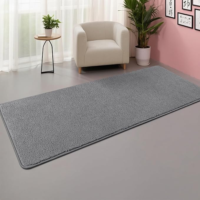DweIke 2x6 Grey Runner Rugs, Thickened Memory Foam Bedside Rug for Bedroom Living Room, Washable Non-Slip Carpet for Kids Girls Nursery Dorm Room Decor