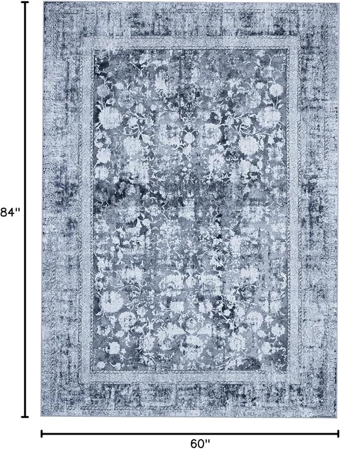 Area Rug 5횞7, Vintage Boho Rug,Ultra-Soft Low Pile, Washable, Non Slip,Stain Resistant Printed Carpet for Living Room Bedrooms Playroom Office Kitchen, Stone/Blue
