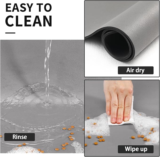 Dog Food Mat - Absorbent Cat Mat for Food and Water, No Stains Pet Feeding Bowl Mat, Easy to Clean Pet Placemats, Quick Dry Dog Water Dispenser Mat for Messy Drinkers | Grey 18"x 34"