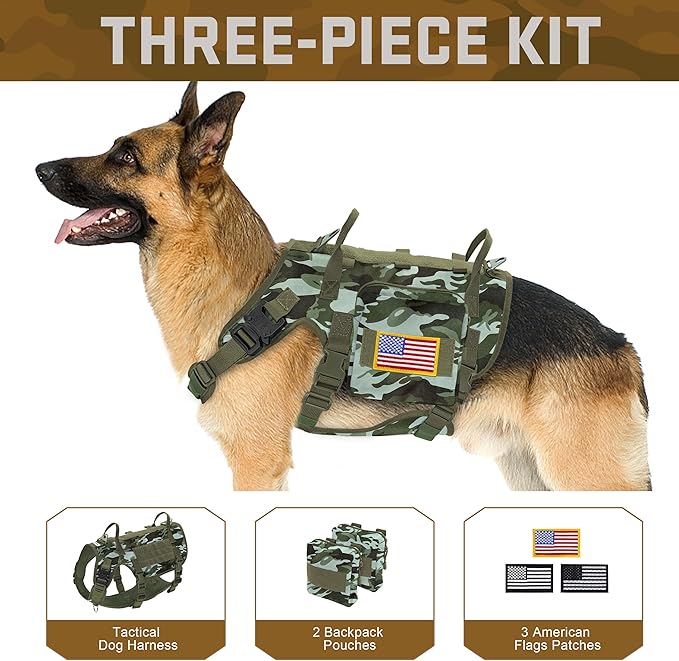 Forestpaw Dog Harness for Large Dogs,Tactical Dog Harness with Handle,No Pull Military Service Dog Vest with Pockets Adjustable for Walking Training,Camo Green,Chest 21.5-45"
