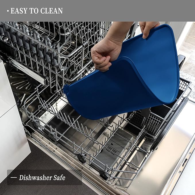 Waterproof Pet Feeding Mat with High Raised Edges, Heavier and Thicker Placemats for Cat Dog Water Bowl with BPA Free, Dogs Cats Food Mats for Messy Drinkers to Prevent Spill and Protect Floors