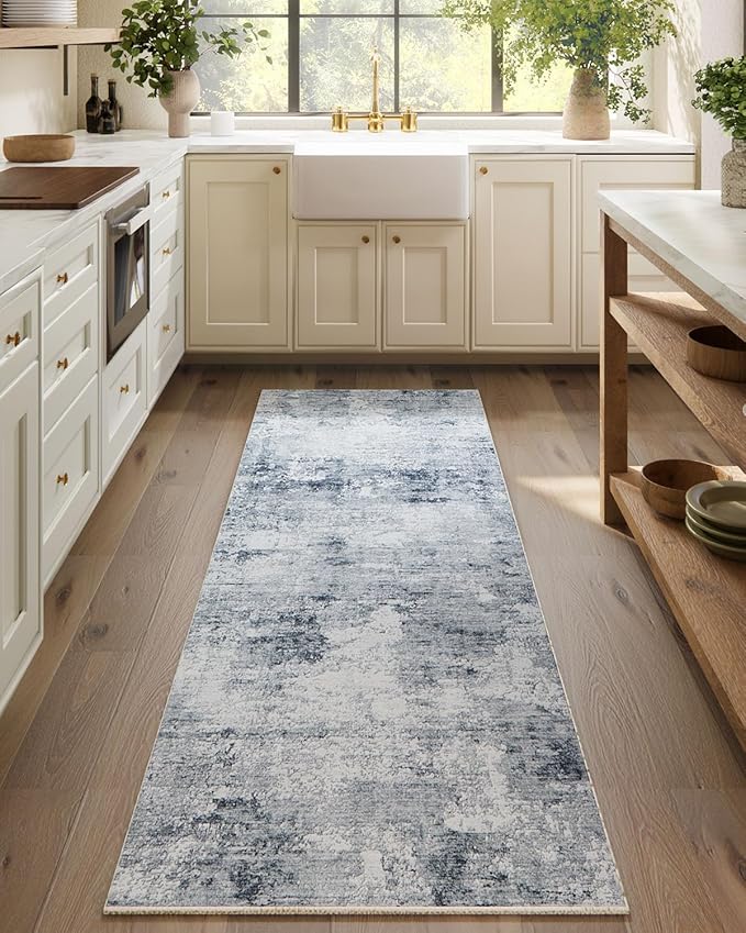 Machine Washable Kitchen Runner Rug: 2'6"x8' Hallway Runner Rug Stain Resistant Abstract Non Slip Floor Rug with Rubber Backing Non Shedding Soft Carpet Runners for Indoor Entryway Bedside Bedroom