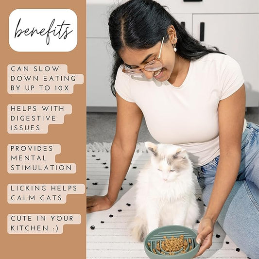 Should We Go? - The Slowdown Bowl Silicone Slow Feeder for Cats & Kittens, Slow Eating Mealtime Solution with Modern Lick Mat Design, Reduces Gulping, Fits 1 Cup 6” Across x 1.25” Tall, Small-Tan