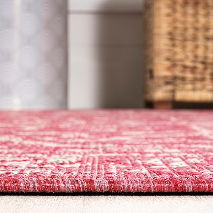 JONATHAN Y Boho Medallion Indoor Outdoor Area Rug 5X8 Fuchsia/Light Gray, Malta Textured Weave for Backyard, Patio, Porch, Easy-Cleaning, High Traffic, Pet-Friendly, Non-Shedding (SMB104E-5)