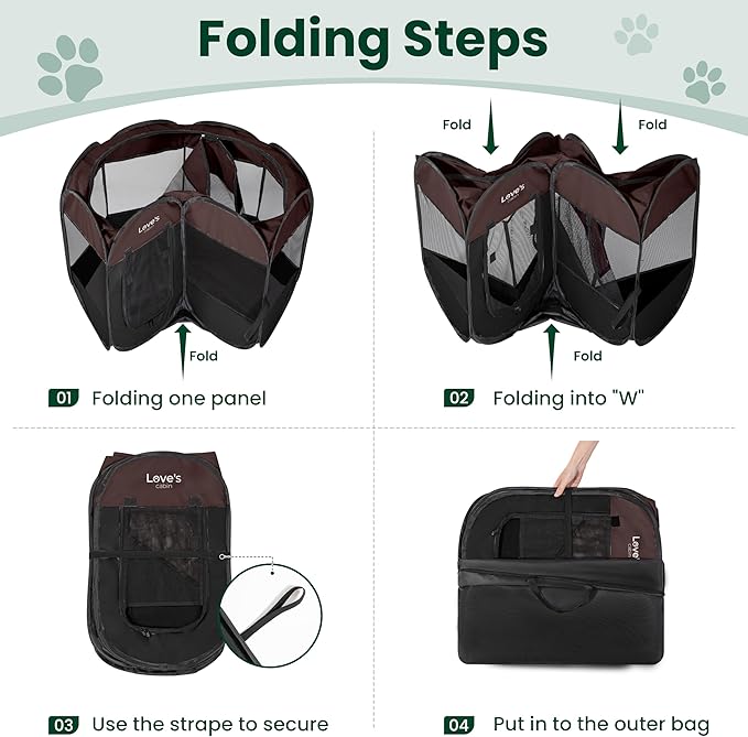 Love's cabin Pet Puppy Dog Playpen, Small Dog Tent Crates Cage Indoor/Outdoor, Portable Playpen for Cat, Foldable Pop Up Dog Kennel Playpen with Carring Case, Removable Zipper Top, Brown