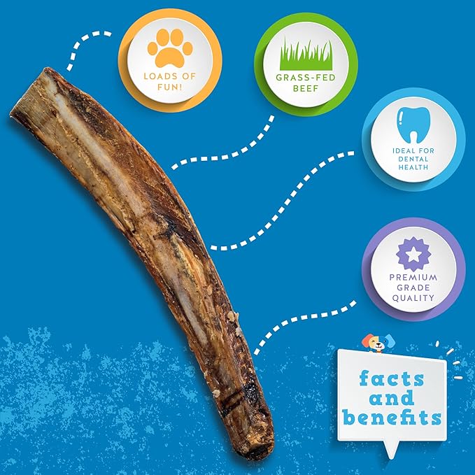 Jack&Pup 12" Rib Bones for Dogs, All Natural Dog Beef Bones, Single Ingredient Bone Marrow, Real Bone for Dogs (6 Pack)