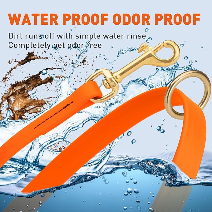 Viper Biothane K9 Working Dog Leash Waterproof Lead for Tracking Training Schutzhund Odor-Proof Long Line with Solid Brass Snap for Puppy Medium and Large Dogs 4ft, Hunter Orange