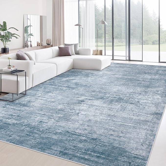 Area Rugs 9x12 Living Room: Washable Rug Modern Abstract Large Rugs Soft Non Slip Neutral Rug Stain Resistant Indoor Carpet for Bedroom Kitchen Dining Room Table Nursery Home Office Rugs(Blue,9'x12')