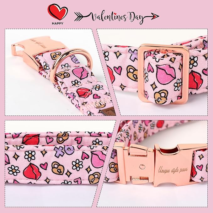 Unique style paws Valentine's Dog Collar Metal Buckle Puppy Collar XO Red Lips for Small Medium Large Boys Girls Dogs Wedding