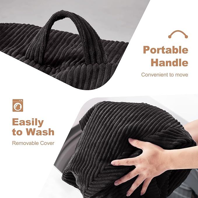Homguava 5FT Bean Bag Chair for Adults,Teardrop Giant Bean Bags Big Beanbag Chair with Memory Foam Filled and Ultra Soft Removable Corduroy Cover for Living Room, Bedroom (Black)