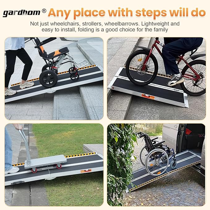 gardhom Portable Wheelchair Ramp 2 Feet, Anti-Slip Aluminum Folding Handicap Ramp Wheel Chair Ramp for Home Steps Entrance Threshold Doorways Stairs Curbs Scooter, 800LBS Capacity