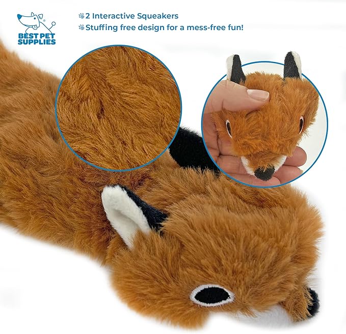 Best Pet Supplies Squeaky Dog Toys with Soft Durable Fabric for Small, Medium and Large Pets Interactive Toy for Indoor Play, Supports Active Biting and Play - Fox, Raccoon, Small