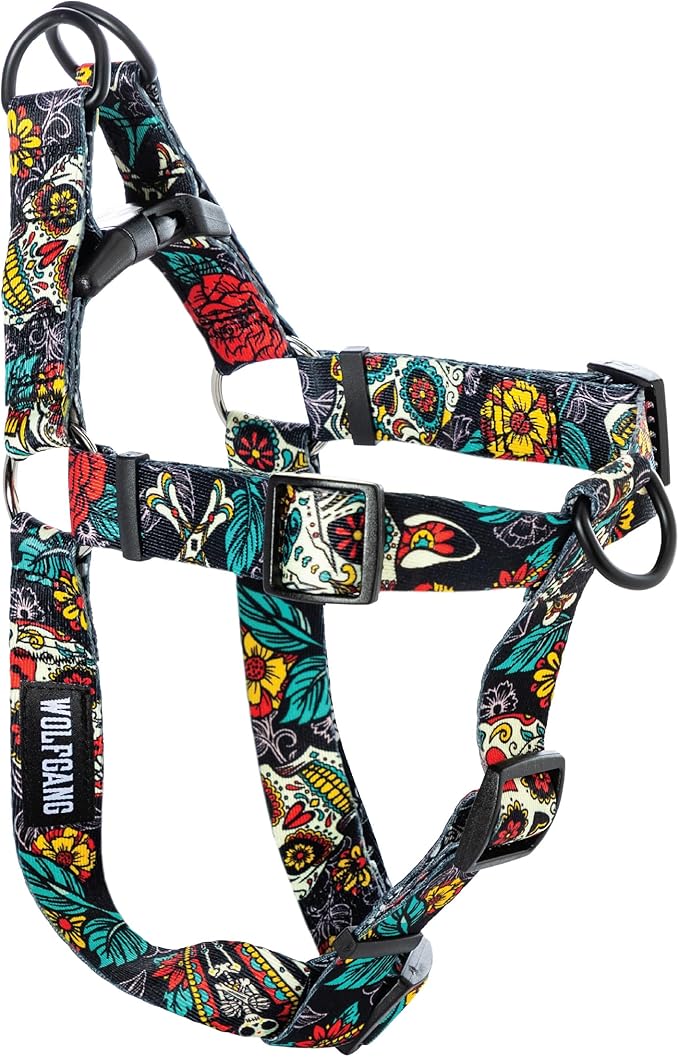 Wolfgang Heavy Duty Adjustable Dog Harness, Pull-Tested to Over 800 lbs for Walking & Training, LosMuertos Print, Medium